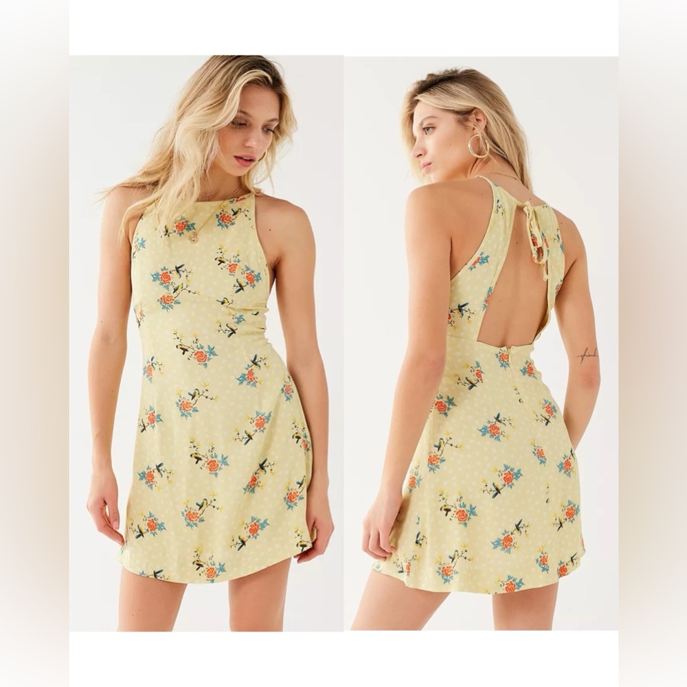 UO Mabel Floral High-Neck Empire Mini Dress
